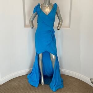 MOSCHINO Couture Silk Hi/Low Light Blue Gown Formal Special Occasion Size 10